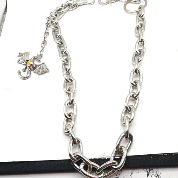 Dragon Heavy Metal Single Layer Silver Tone Chain 22 Inches Long - Picture 4 of 8